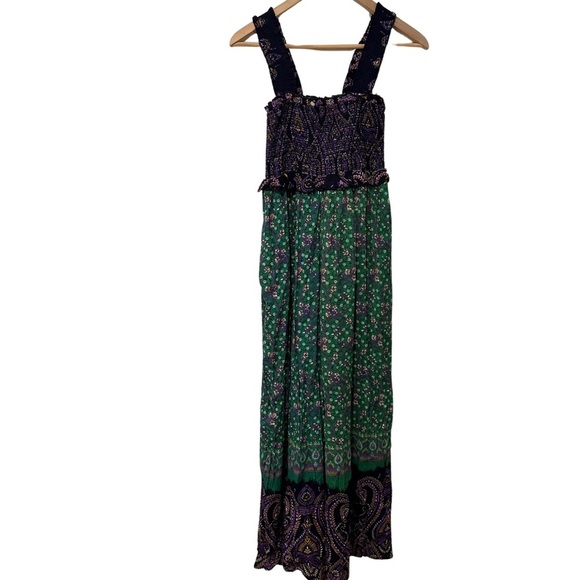Urban Outfitters Smocked Floral Jumpsuit SZ XS Multicolor Wide Leg Boho NWT - Picture 1 of 10